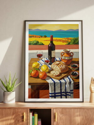 Mediterranean Still Life Print, Tuscany Kitchen Wall Art, Rustic Italian Decor, Farmhouse Botanical Illustration