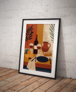 Mediterranean Wine Art Print, Rustic Kitchen Table Wall Decor, Italian Vineyard Scene, Farmhouse Dining Illustration