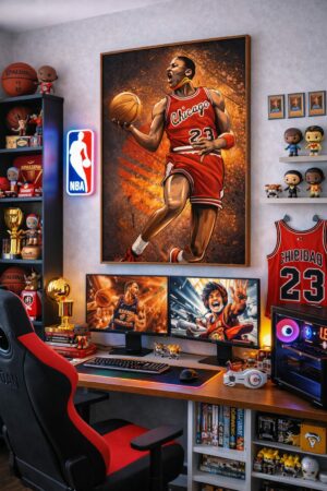 Michael Jordan Chicago Bulls Wall Art – Iconic NBA Dunk Illustration | Basketball Legend Artwork