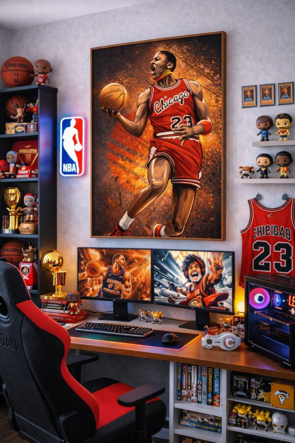 Michael Jordan Chicago Bulls Wall Art – Iconic NBA Dunk Illustration | Basketball Legend Artwork