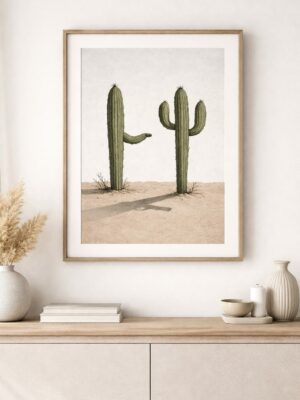 Minimalist Desert Wall Art – Premium Gallery-Style Art Print Featuring Surreal Cactus Illustration and Timeless Modern Design