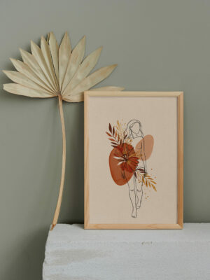 Minimalist Floral Woman Line Art Print | Abstract Botanical Female Illustration | Soft Earth Tone Feminine Artwork | Modern Elegant Wall Decor