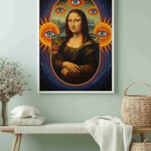 Trippy Mona Lisa Wall Art | Psychedelic Eye Sun Art | Mystical Cosmic Boho Poster | Surreal Space Art