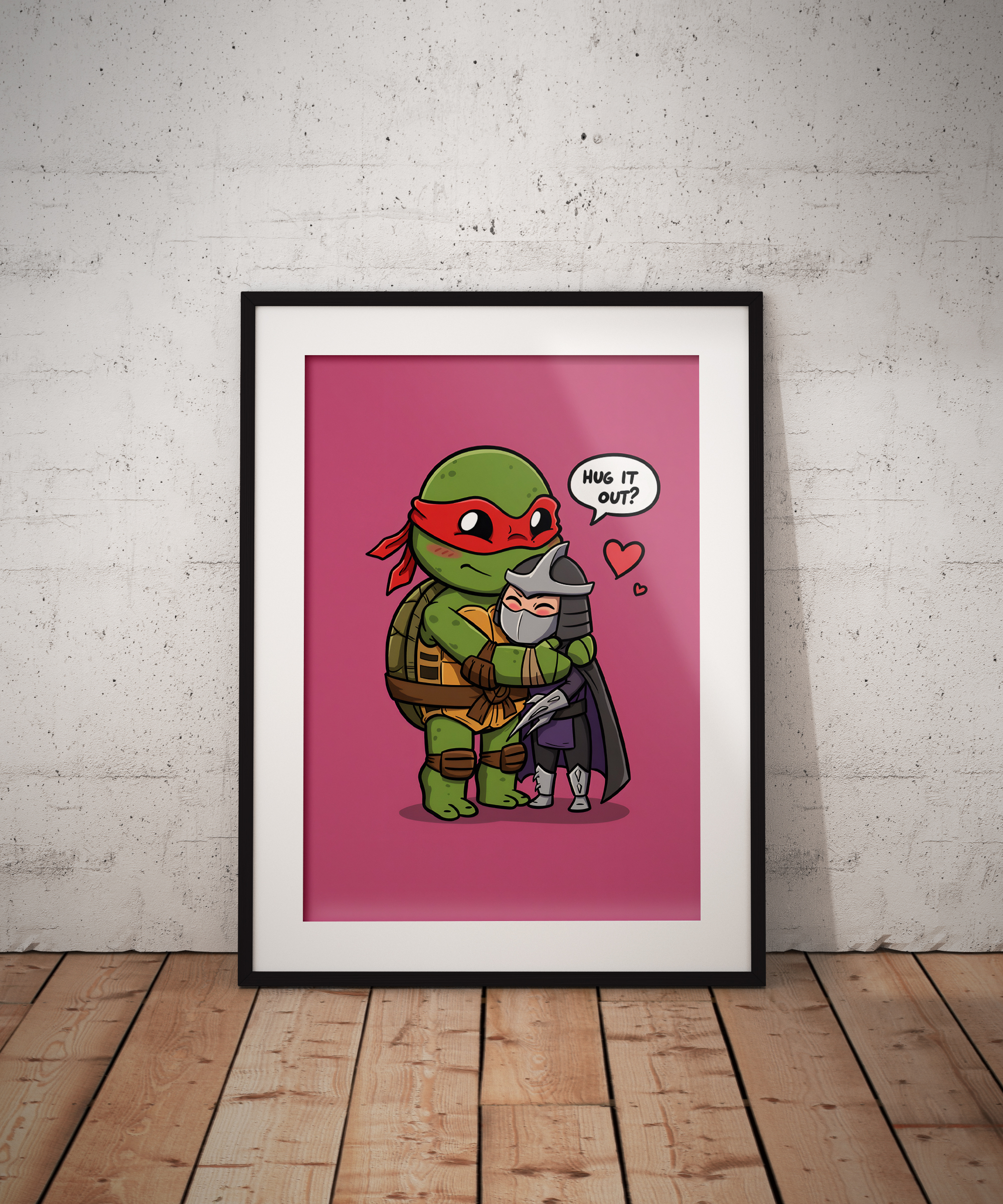 Cute Ninja Turtle Hug Wall Art Print | Wholesome Pop Culture Illustration | Cozy Cartoon Love Artwork | Feel-Good Statement Wall Decor - Image 5