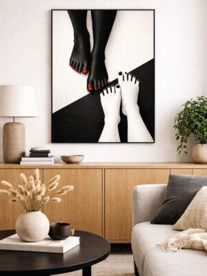 Modern Black and White Feet Wall Art Print, Minimalist Contrast Illustration, Contemporary Graphic Art Poster