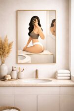 Modern Female Figure Wall Art Print, Minimalist Bathroom Self Portrait Illustration, Contemporary Intimate Art Poster