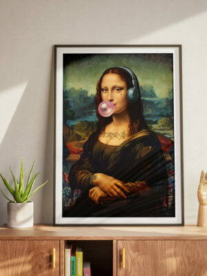 Mona Lisa Modern Graffiti Print – Urban Pop Art Wall Decor with Headphones & Tattoo
