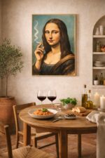 Mona Lisa Smoking Wall Art Print – Modern Satirical Classic Art Illustration