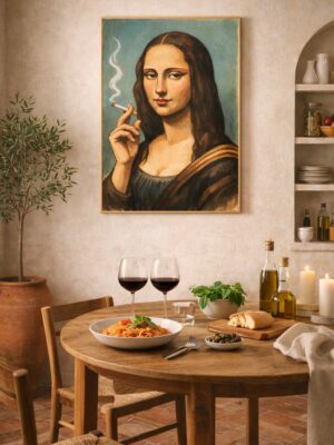 Mona Lisa Smoking Wall Art Print – Modern Satirical Classic Art Illustration