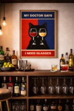 My Doctor Says I Need Glasses – Funny Cat Wine Wall Art Print