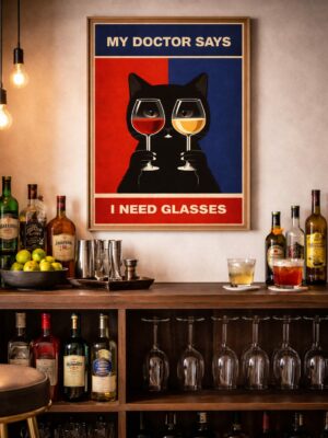 My Doctor Says I Need Glasses – Funny Cat Wine Wall Art Print