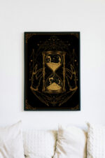 Mystical Hourglass Art Print | Gold Celestial Witchy Poster | Occult Surreal Wall Decor | Vintage Tarot Style