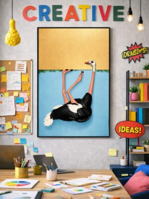Ostrich Illustration Wall Art – Playful Surreal Animal Print for Modern Home & Creative Interior Decor