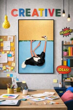 Ostrich Illustration Wall Art – Playful Surreal Animal Print for Modern Home & Creative Interior Decor