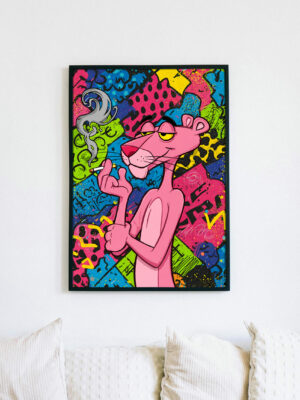 Pink Panther Street Art Wall Print | Graffiti Pop Art Illustration | Smoking Cartoon Urban Artwork | Bold Statement Wall Decor