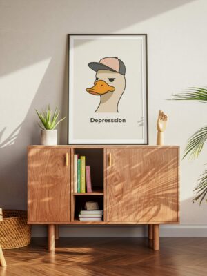 Sad Duck Art Print, Dark Humor Meme Poster, Funny Quirky Wall Decor, Emotional Cartoon Illustration, Digital Download