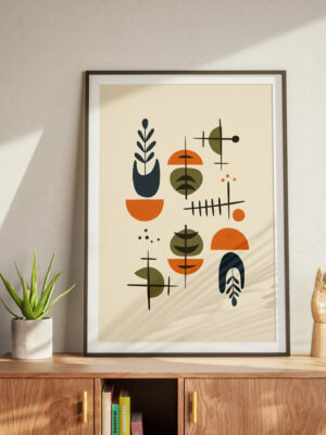 Midcentury Modern Art Print: Retro Geometric Shapes, Earth Tones
