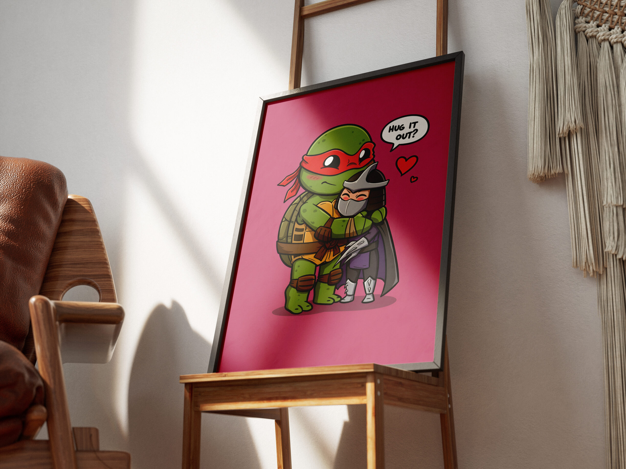 Cute Ninja Turtle Hug Wall Art Print | Wholesome Pop Culture Illustration | Cozy Cartoon Love Artwork | Feel-Good Statement Wall Decor - Image 6