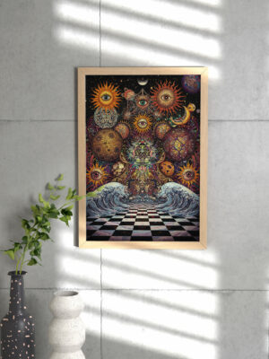 Psychedelic Eye Cosmos Print, Surreal Sacred Geometry Wall Art, Trippy Mystical Universe Illustration