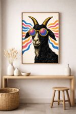 Psychedelic Goat with Sunglasses – Bold Animal Wall Art Print
