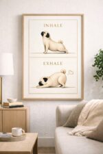 Pug Yoga Wall Art Print, Inhale Exhale Dog Illustration, Mindful Funny Wall Decor, Calm Minimalist Animal Poster