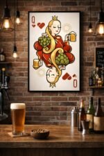 Queen of Cheers – Playing Card–Inspired Beer Illustration Wall Art