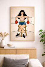 Retro Female Boxer Wall Art Print, Strong Woman Illustration, Feminist Empowerment Poster, Vintage Sports Art