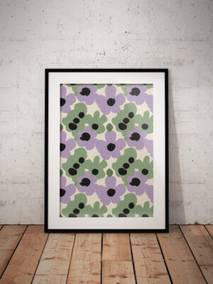 Retro Lilac Floral Print, Scandinavian Modern Wall Art, Minimalist Botanical Illustration, Pastel Home Decor