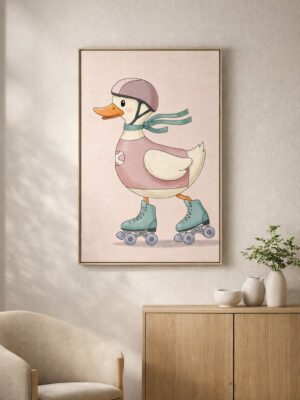 Roller Skating Duck Wall Art Print – Cute Animal Illustration for Kids Room, Nursery & Modern Home Decor