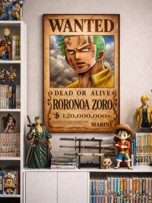 Roronoa Zoro Wanted Poster – One Piece Anime Wall Art Print | Vintage Pirate Bounty Artwork