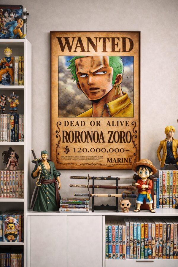 Roronoa Zoro Wanted Poster – One Piece Anime Wall Art Print | Vintage Pirate Bounty Artwork