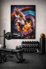 Scottie Pippen Chicago Bulls Wall Art – NBA Legend #33 Fire Dribble Illustration | Basketball Collector Artwork