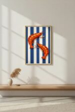 Shrimp Cocktail Wall Art Print – Playful Seafood Illustration with Mediterranean Bistro Vibe