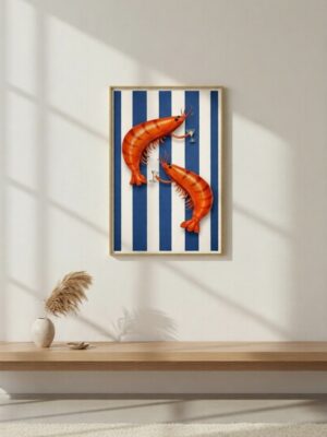 Shrimp Cocktail Wall Art Print – Playful Seafood Illustration with Mediterranean Bistro Vibe