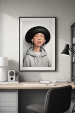 Silent Mood Wall Art – Minimalist Woman Listening to Music Illustration Print