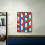 Strawberry Pattern Print: Red Berries on Blue Cream Stripes