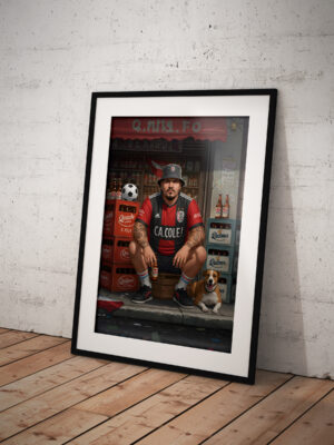 Street Football Wall Art Print | Urban Soccer Culture Artwork | Beer Crate Storefront Portrait | Raw Streetwear Statement Wall Decor