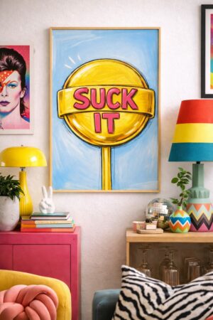“Suck It” Lollipop Wall Art Print – Bold Humor Pop Art Illustration
