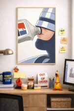 Superhero Drinking Motor Oil Wall Art Print – Automotive Humor Illustration