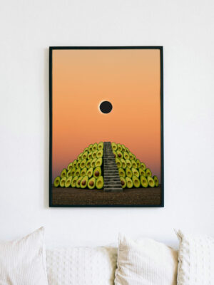 Surreal Avocado Pyramid Art Print, Whimsical Kitchen Wall Decor, Quirky Food Illustration