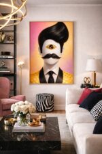 Surreal Gentleman Wall Art Print – Modern Pop Portrait with Third Eye Symbolism