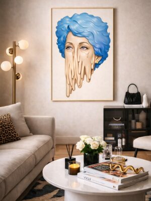 Surreal Melting Portrait Wall Art Print – Contemporary Illustration with Dreamlike Tension