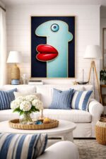 Surreal Portrait Wall Art Print – Modern Pop Art Illustration with Bold Graphic Design