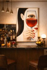 Surreal Wine Portrait Wall Art Print – Elegant Modern Illustration with Feminine Mood