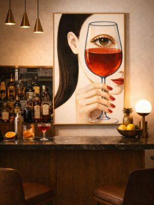 Surreal Wine Portrait Wall Art Print – Elegant Modern Illustration with Feminine Mood