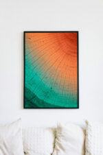 Teal Orange Tree Ring Print: Boho Earthy Wall Art