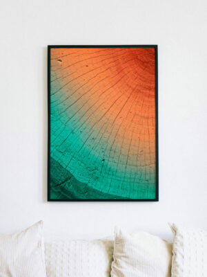 Teal Orange Tree Ring Print: Boho Earthy Wall Art