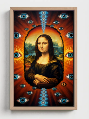 Trippy Mona Lisa Wall Art Print | Psychedelic Eye & Sun Symbolism | Surreal Cosmic Renaissance Artwork | Mystical Statement Wall Decor