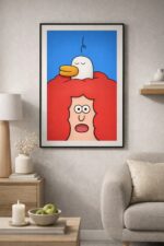 Unexpected Visitor – Playful Cartoon Illustration Wall Art