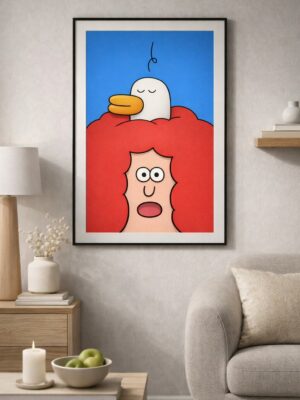 Unexpected Visitor – Playful Cartoon Illustration Wall Art